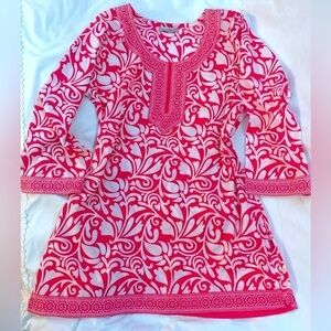 Amanda Blu Tunic Blouse or beach cover up Pink and White Small